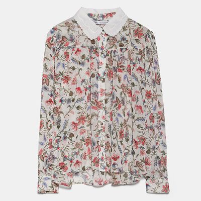 Embroidered Collar Print Shirt from Zara
