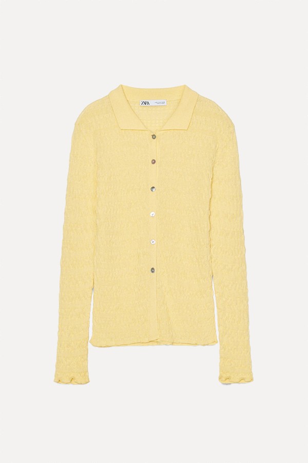 Textured Knit Polo Collar Jacket from Zara