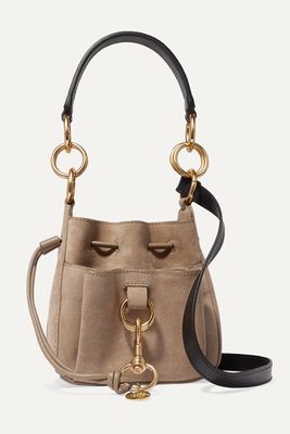 Tony Small Suede & Textured-Leather Bucket Bag from See By Chloe