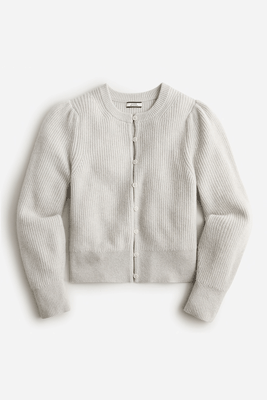 Cashmere Puff-Sleeve Cardigan Sweater from J Crew