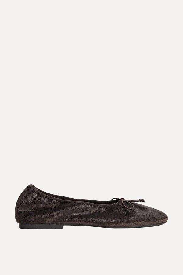 Velvet-Effect Ballerina Flats With Bow from Zara