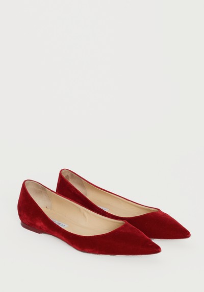 Red Velvet Preowned Ballet Pumps from Jimmy Choo