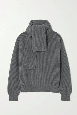 Tess Scarf-Detailed Ribbed Wool Turtleneck Sweater from & Daughter
