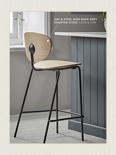 Oak & Steel High Back Grey Counter Stool, £99.99