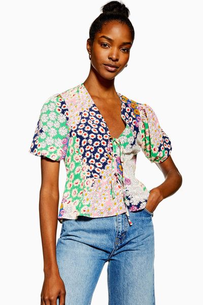 Mixed Floral Double Tie Top