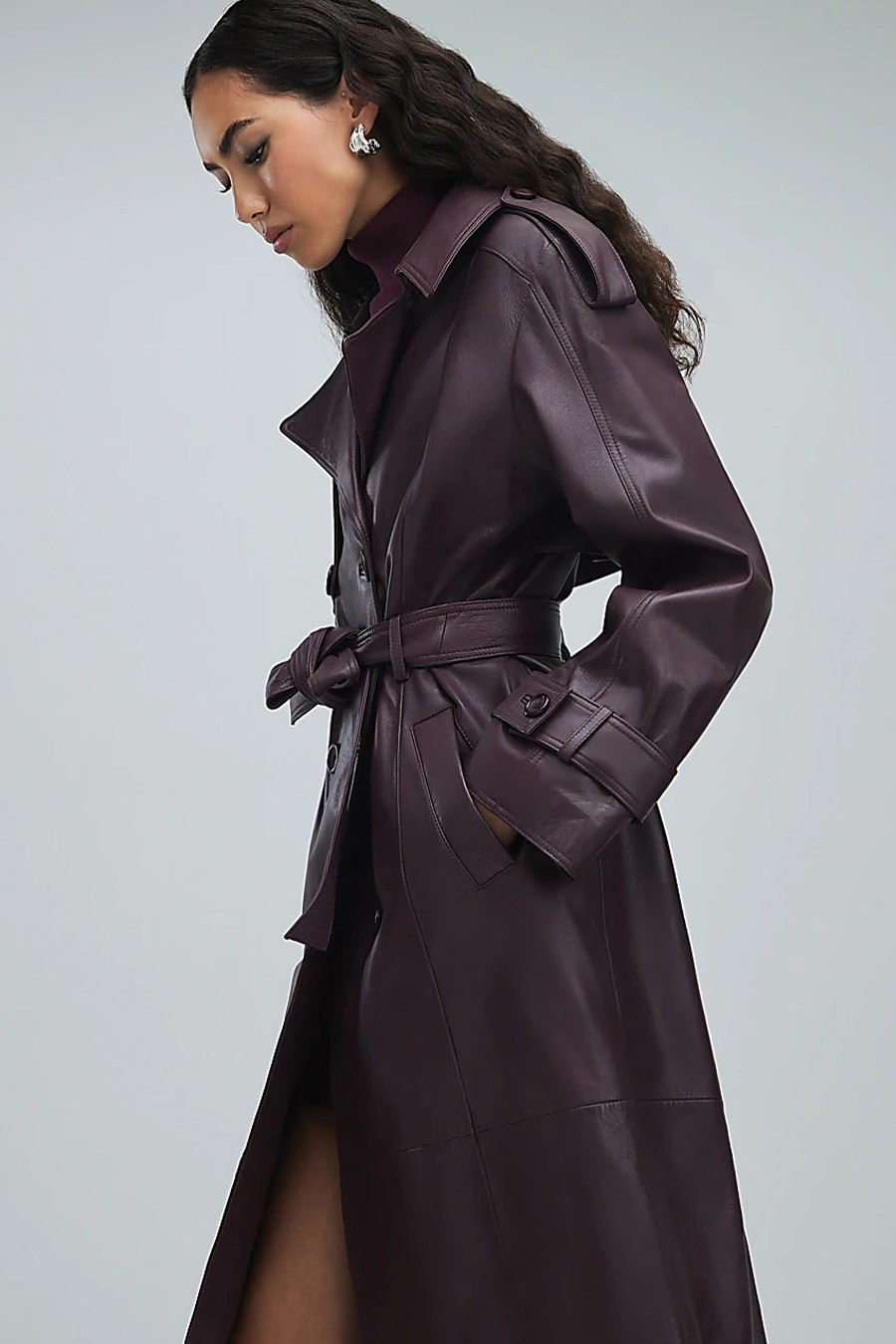 Leather Oversized Trench Coat from River Island