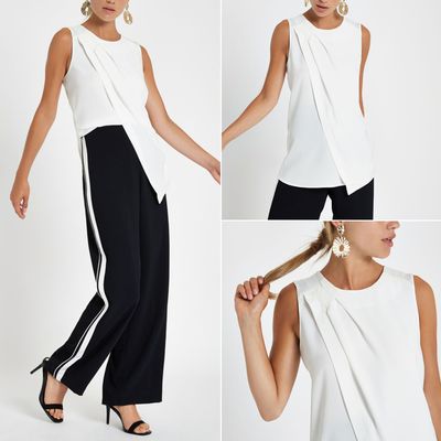 White Sleeveless Wrap Top