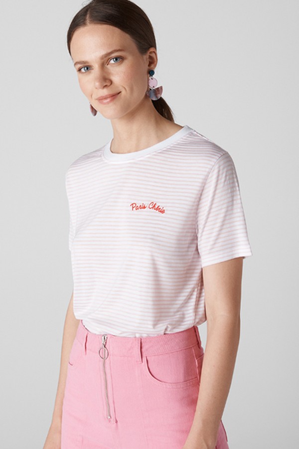 Paris Cheri Stripe Logo T-Shirt from Whistles