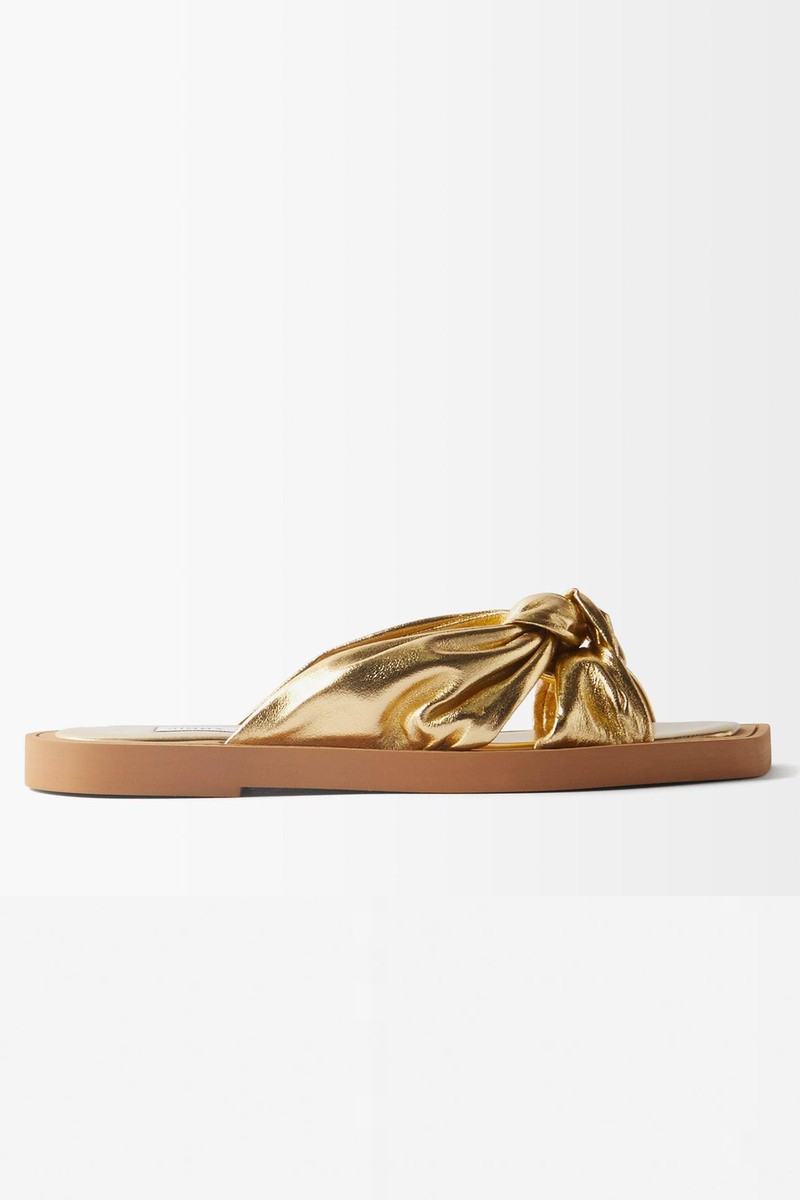 Tropica Knotted Lamé Leather Slides from Jimmy Choo