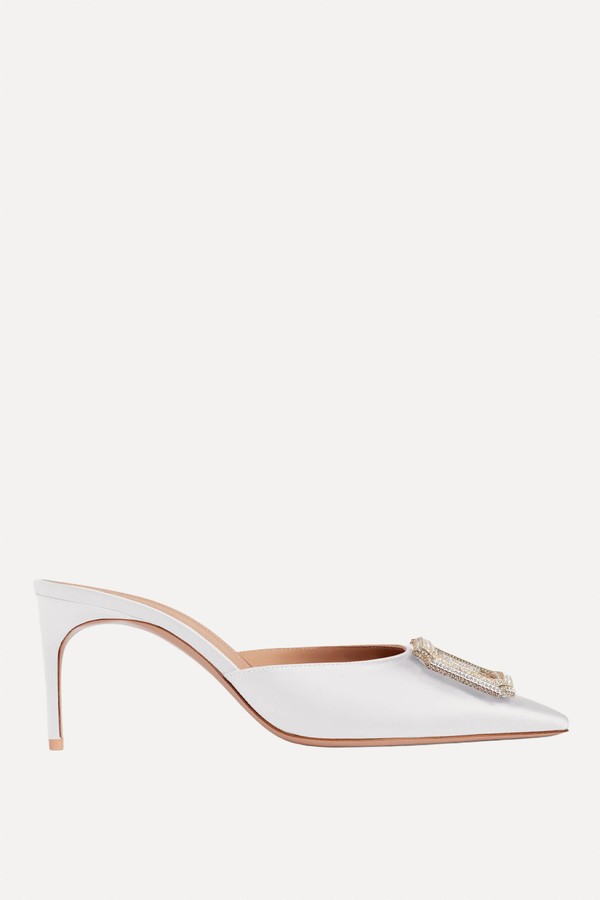 Mona 70 White Satin Mules