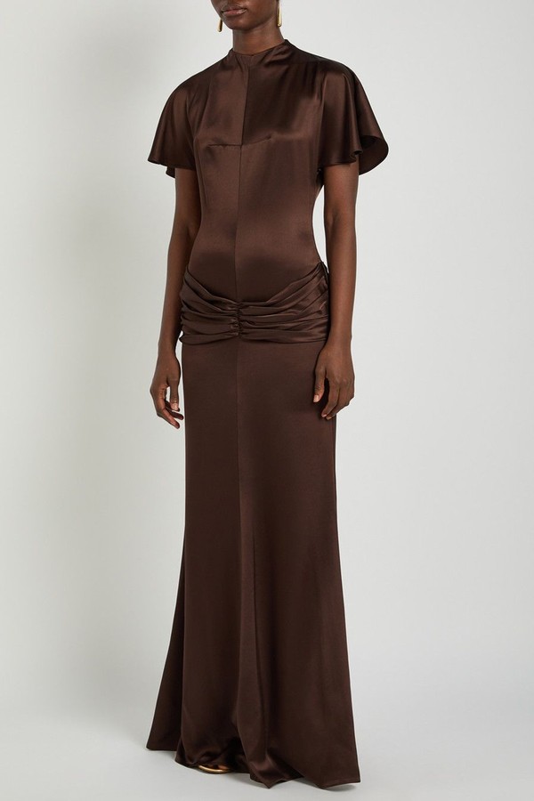 Myra Gathered Satin Gown from DE LA VALI