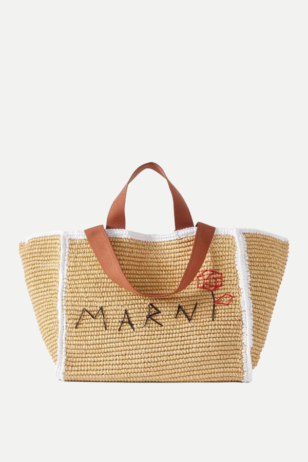 Sillo Medium Webbing-Trimmed Embroidered Raffia Tote Bag  from Marni