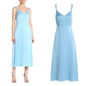 Aries Silk Crepe de Chine Midi Dress In Light Blue from Iris & Ink