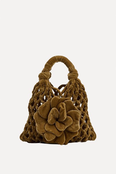 Velvet Mini Bucket Bag With Flower