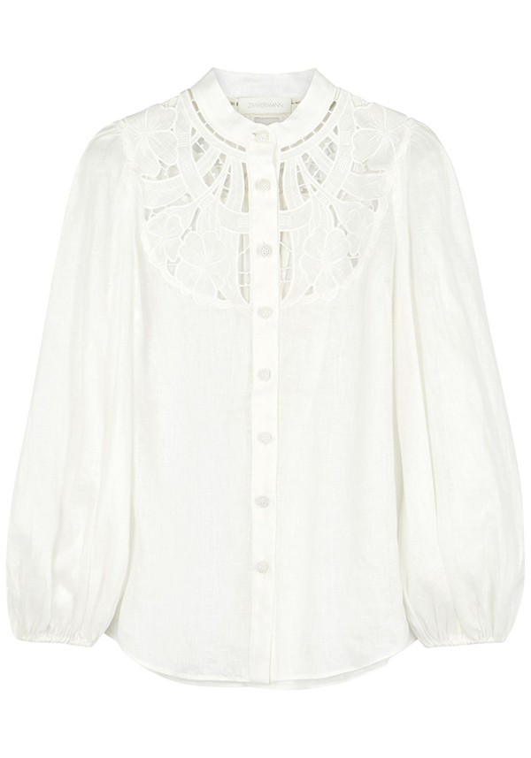 Cassia Floral-Embroidered Linen Blouse from Zimmermann