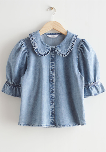 Statement Collar Denim Blouse