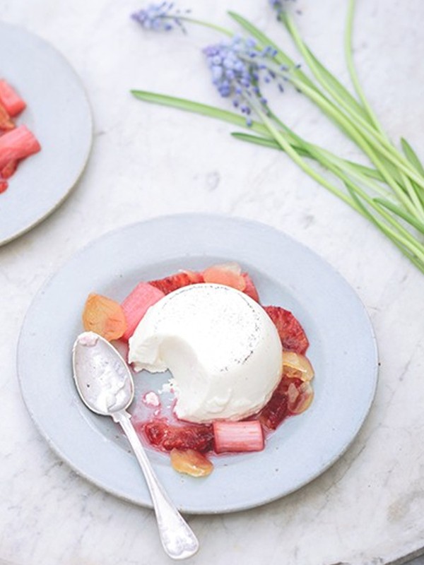 Panna Cotta with Poached Rhubarb, Blood Orange & Ginger