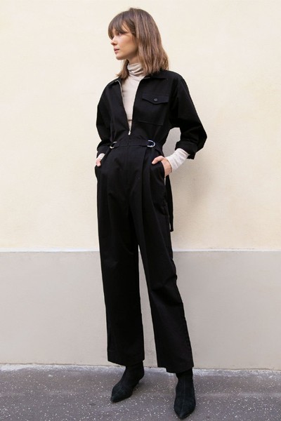 Black Utility Jumpsuit With Side Tabs from The Frankie Shop