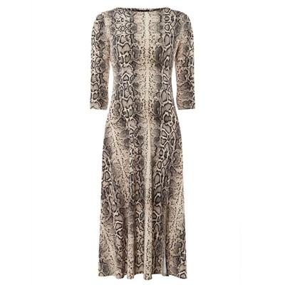 Cream Snake Print Split Midi Dress