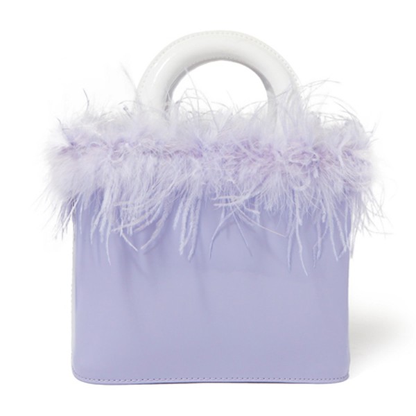 Nic Feather-Trimmed Patent-Leather Tote from Staud