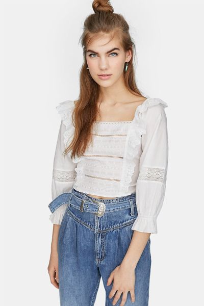 Lace-trimmed Shirt with Shirred Back from Stradivarius