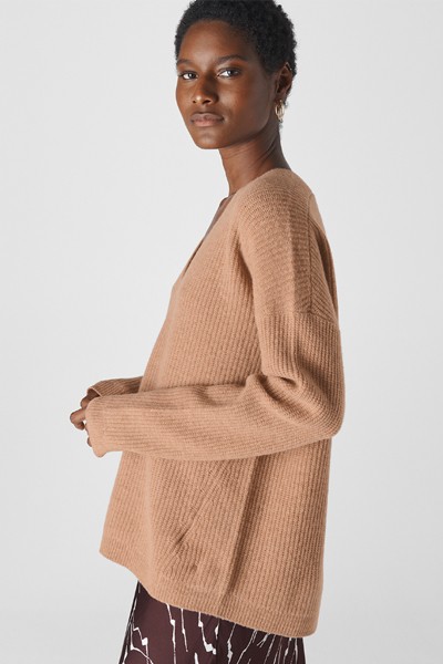 V Neck Rib Wool Sweater