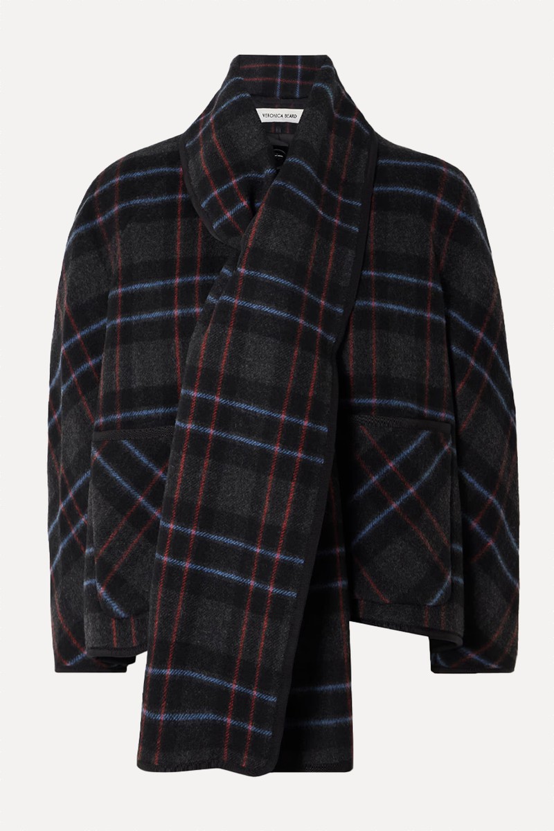 Martine Scarf-Detailed Checked Wool-Blend Jacket from VERONICA BEARD
