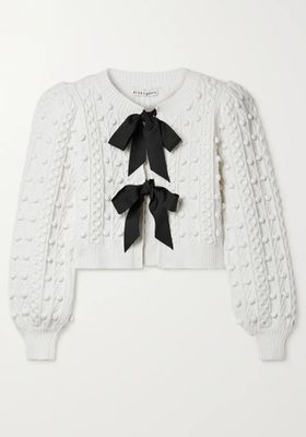 Kitty Grosgrain-Trimmed Cable-Knit Cardigan from Alice + Olivia