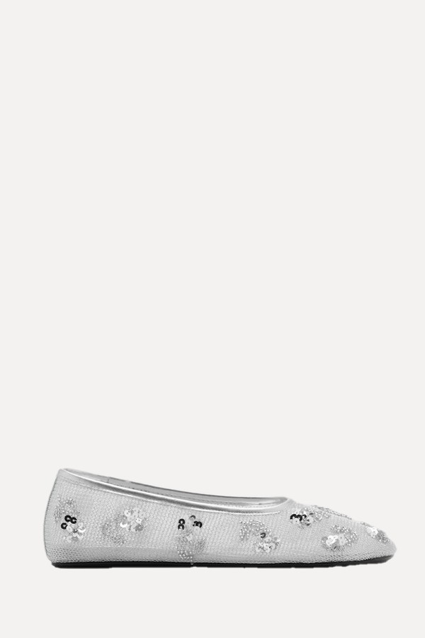 Sequin Embroidered Mesh Ballerinas from Mango