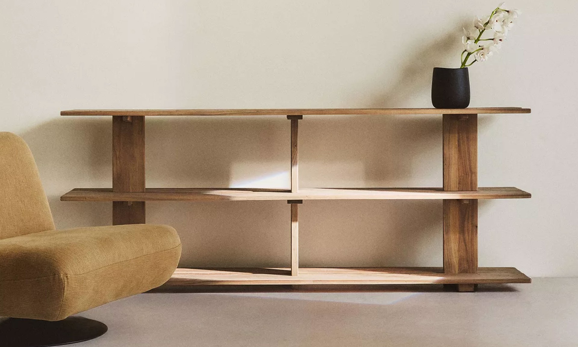Elm Wood Shelving Unit With Three Shelves