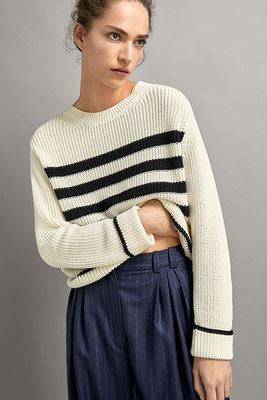 Striped Purl Knit Cotton/Wool Sweater from Massimo Dutti