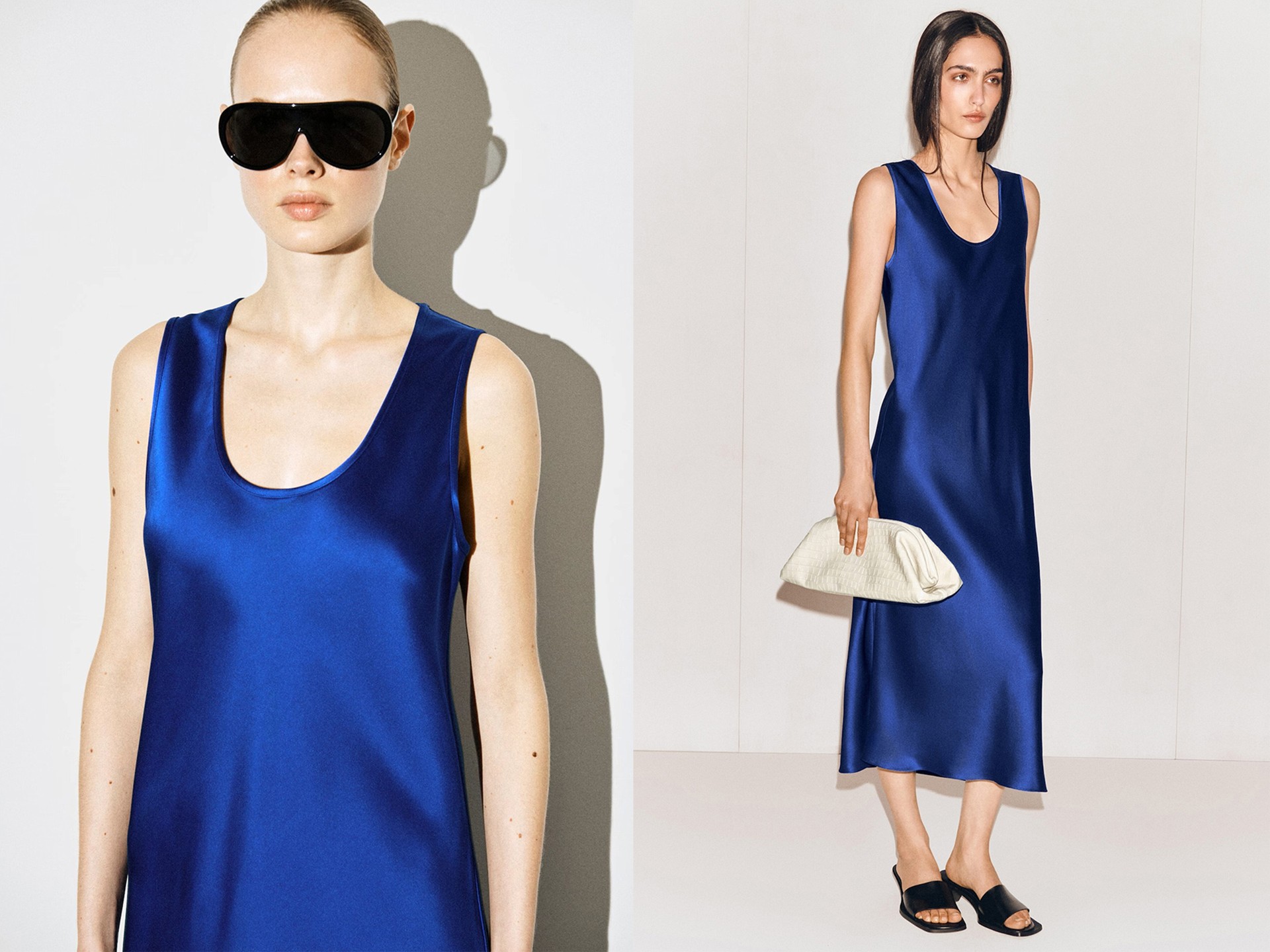 Scoop-Neck Satin Midi Dress