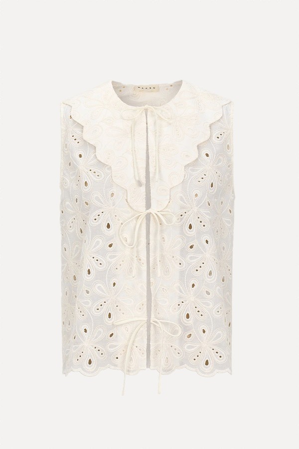Lulu Broderie Anglaise Cotton Tie Front Top from Maksu
