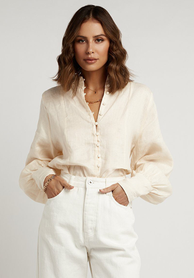 Cream Linen Sleeve Shirt  from Dissh