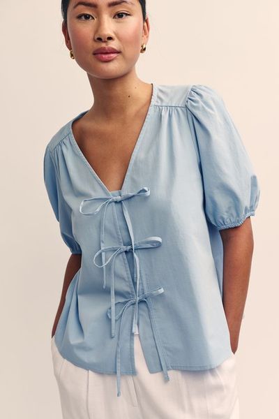 Linen-Blend Bernadetta Blouse