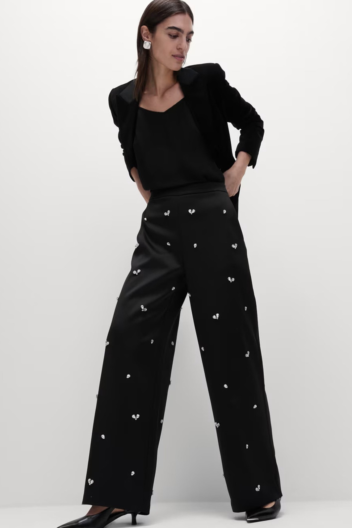 Satin Elasticated Waist Wide Leg Trousers