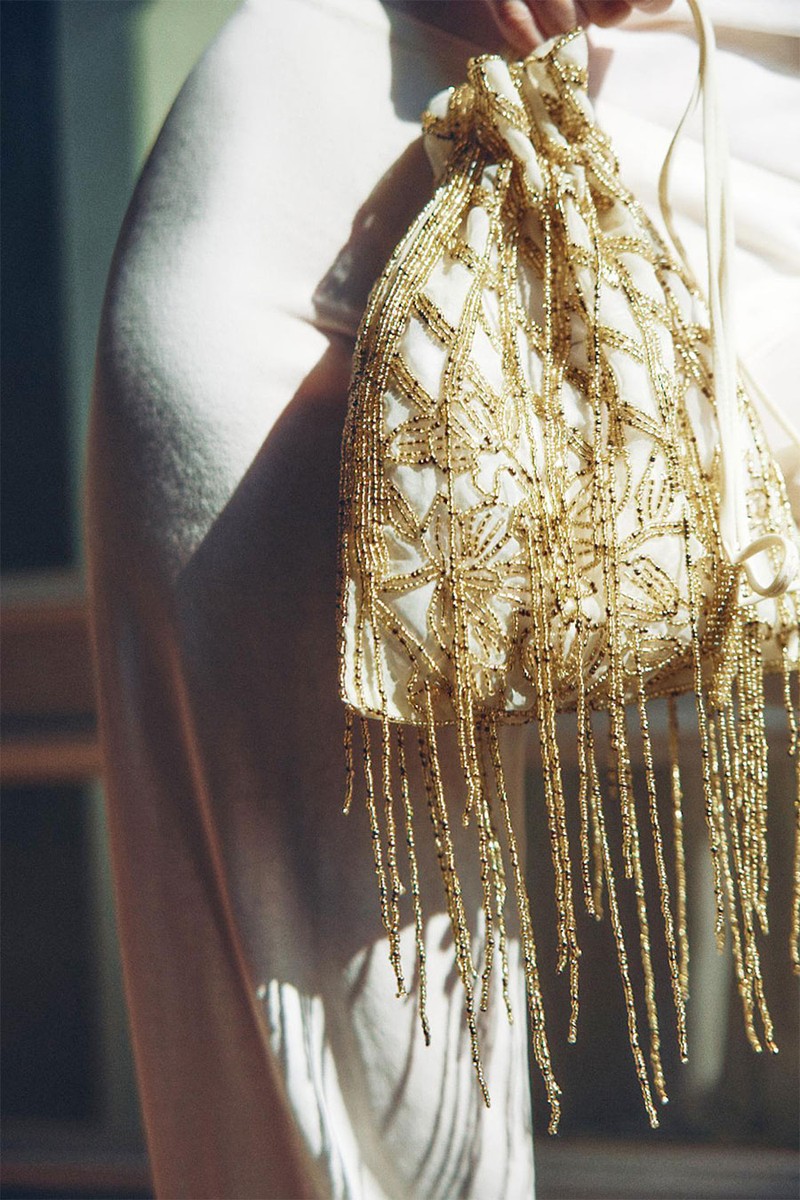 Gathered Sequin Bucket Bag