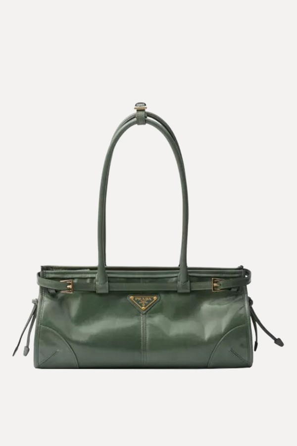 Brand-Plaque Medium Leather Shoulder Bag from Prada