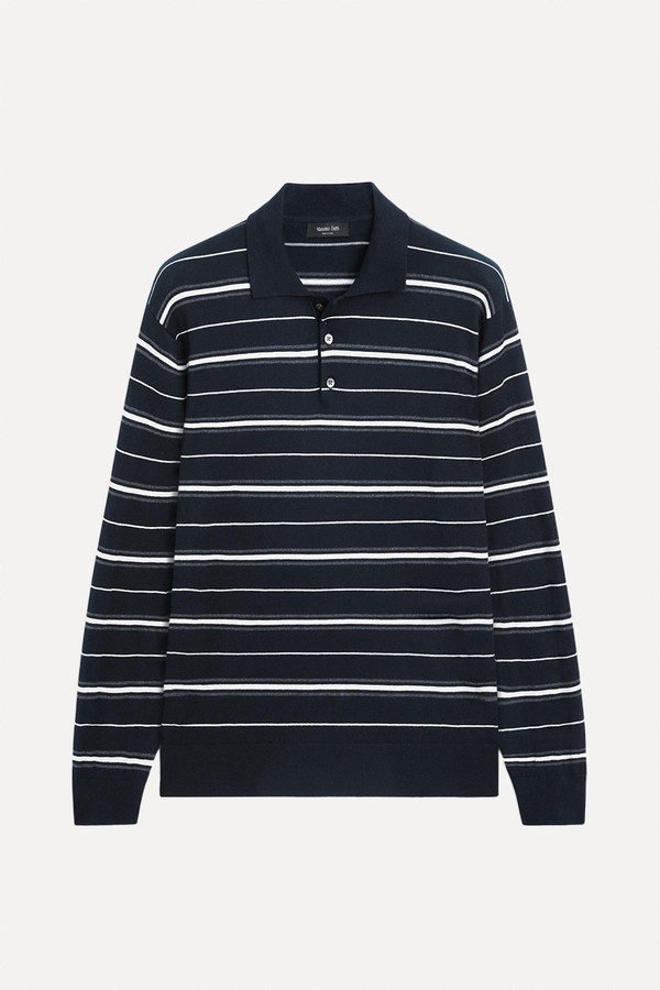 Cotton Blend Striped Knit Polo Sweater from Massimo Dutti