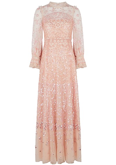 Light Pink Sequin-Embellished Tulle Gown from Needle & Thread