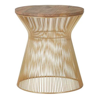 Gold Finish Iron & Natural Wood Side Table from Oakhouse Furniture