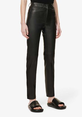 Teddy Straight High-Rise Leather Trousers from Joseph