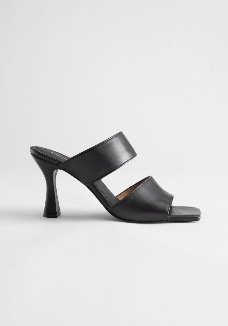 Leather Flared Heel Sandalettes