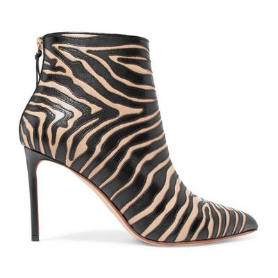 Zebra Appliquéd Leather Ankle Boots from Francesco Russo
