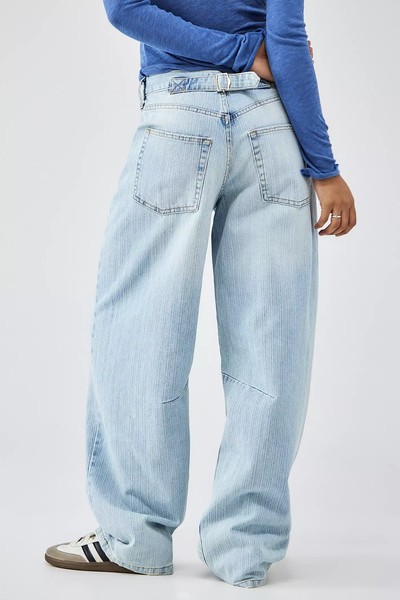 BDG Herringbone Stripe Light Vintage Logan Cinch Back Boyfriend Jeans