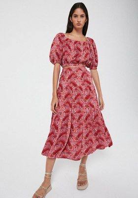  Printed Cheesecloth Tiered Midi Skirt