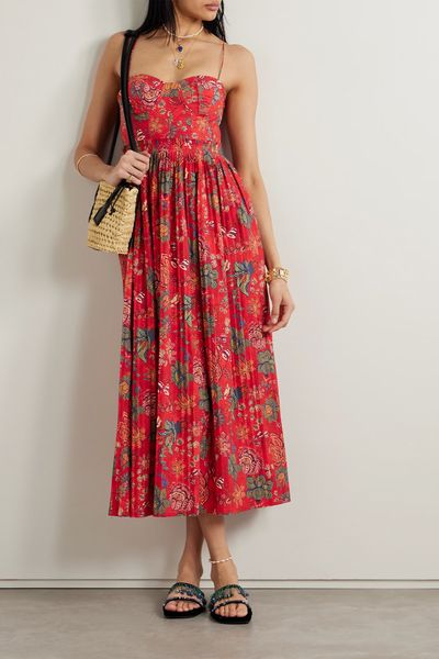 Jessie Pleated Floral-Print Cotton-Poplin Midi Dress, £484 | Ulla Johnson