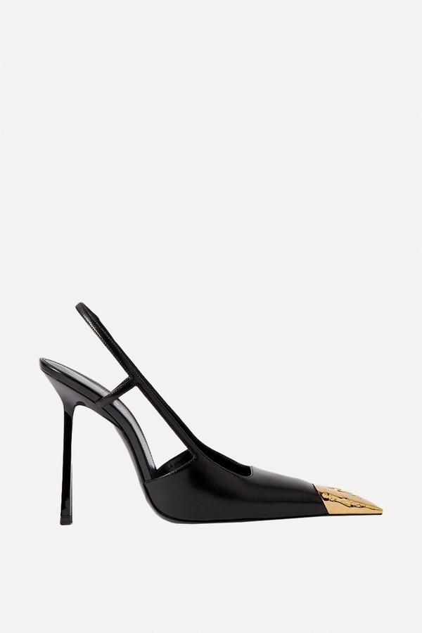 Jeanne Embellished Glossed-Leather Slingback Pumps from SAINT LAURENT 