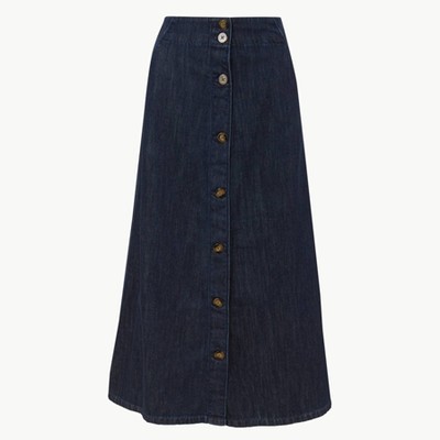 Button Detailed Denim Midi Skirt