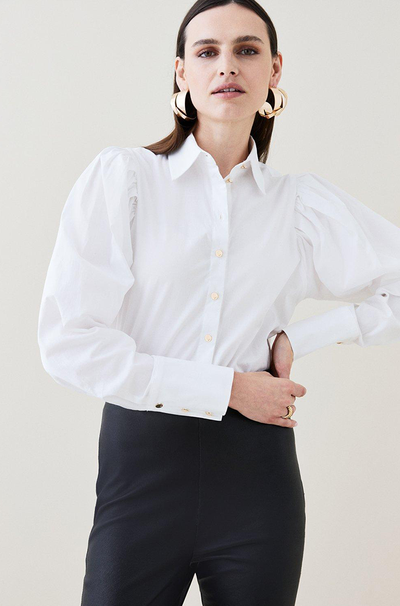 Poplin Pleat Drama Sleeve Woven Shirt